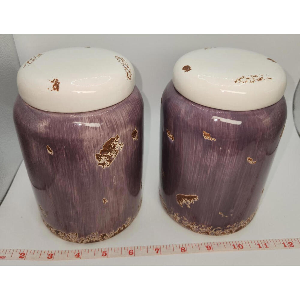 Small Ceramic Canisters With Lids, Purple & Brown - Picture 5 of 13